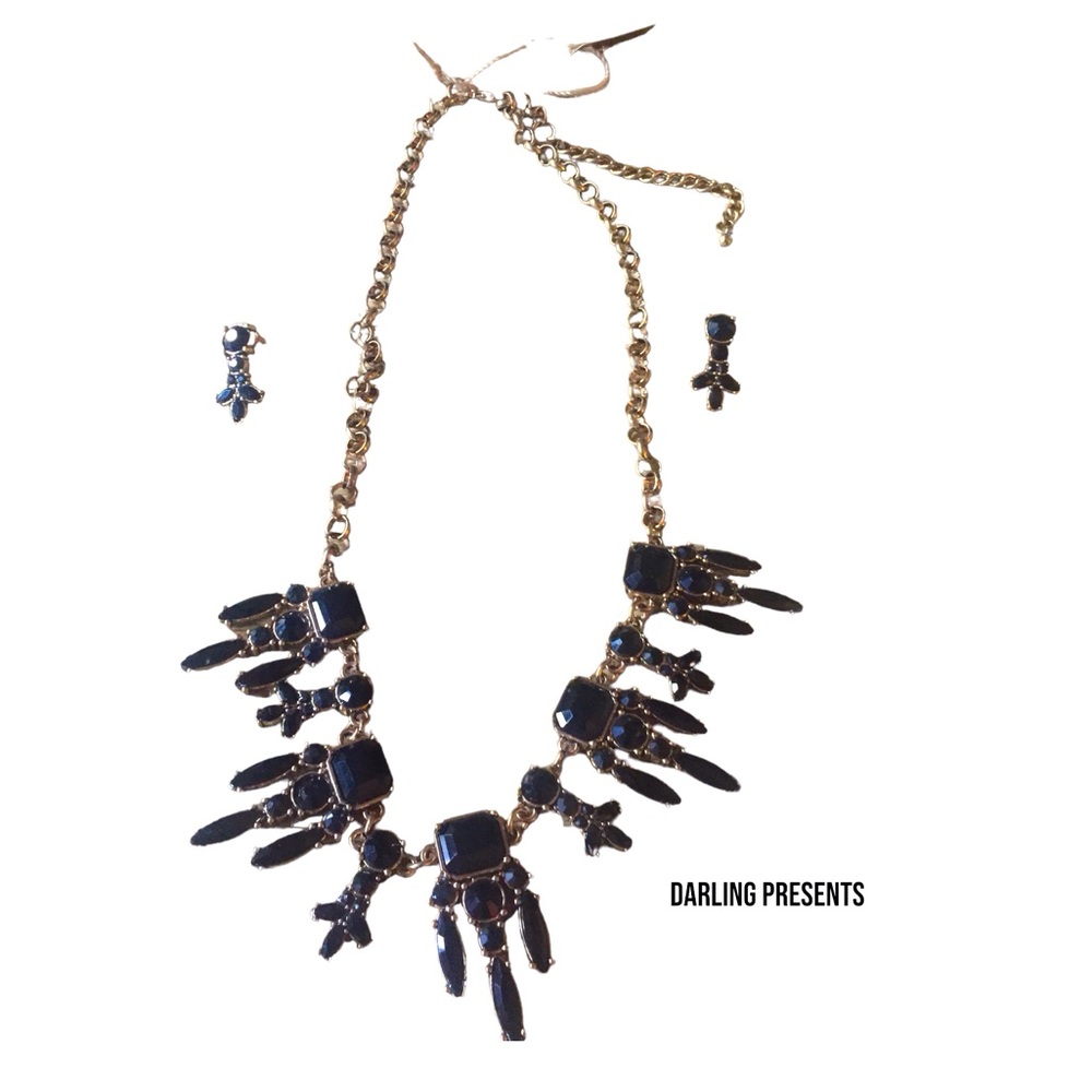 IMAN Global Chic Matching Necklace & Earrings Set Women Color Black & Gold - Picture 2 of 4